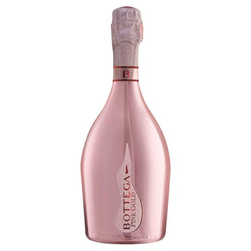 Bottega Pink Gold Rosé Prosecco bottle showing its signature pink and gold label