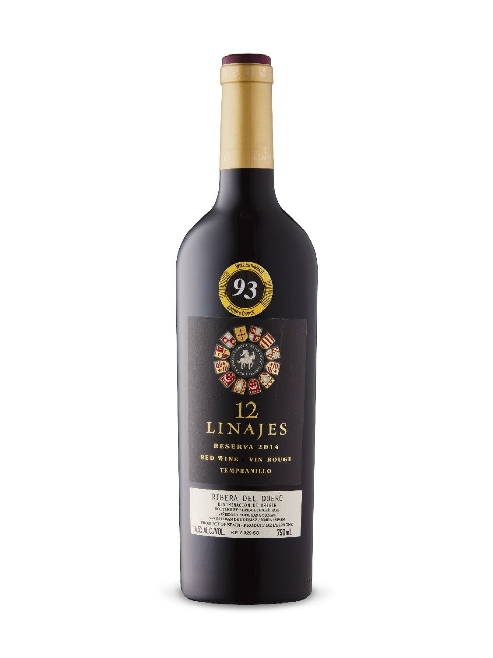 12 Linajes Reserva Tempranillo 2018 bottle front label