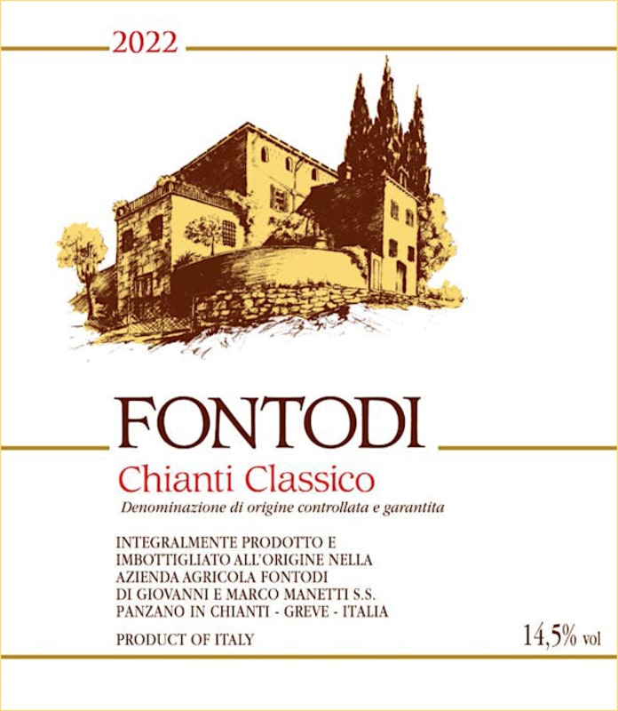 Fontodi Chianti Classico front label detail, Panzano estate