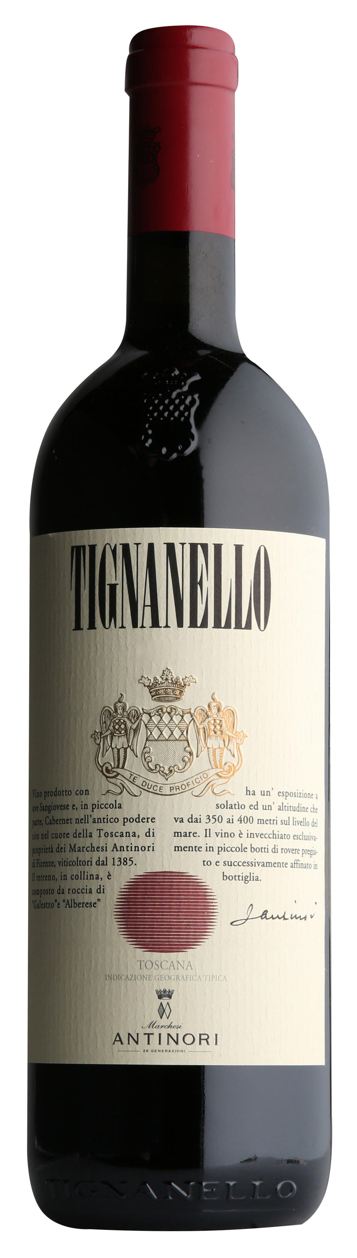 Front label detail of the 2023 Tignanello Toscana IGT from Tuscany, Italy